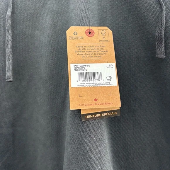 NWT FarWest Charcoal Grey Specialty Dye Pullover Hoodie Size L - Picture 5 of 6